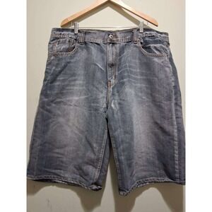 Royal Blue Mens‎ Relaxed Fit Denim Shorts Size 44 Grey Wash Cross Pocket